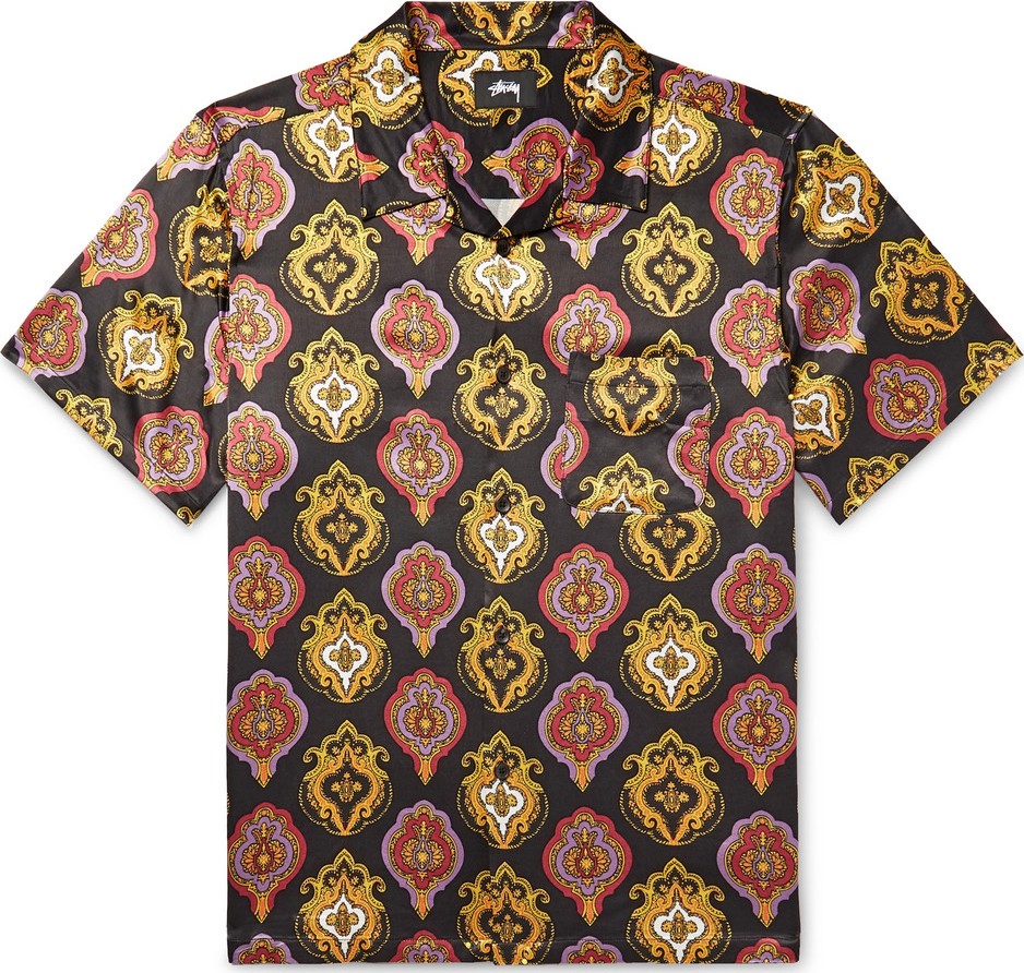 Stussy Shield Camp-Collar Printed Satin Shirt
