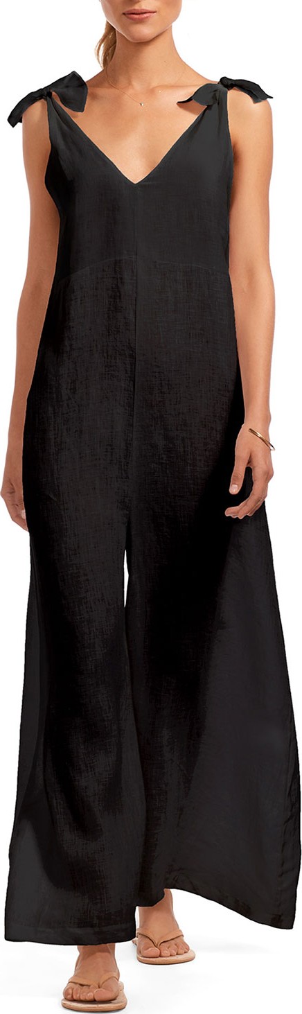 Vitamin A Marina Linen Wide-Leg Coverup Jumpsuit