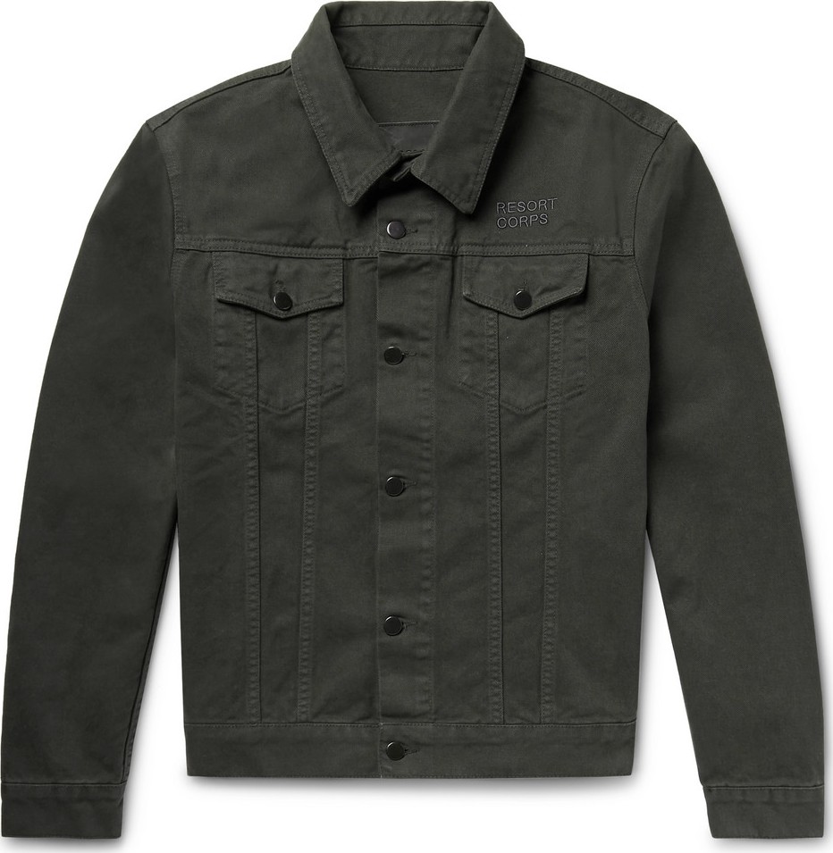 Resort Corps Logo-Embroidered Printed Denim Jacket