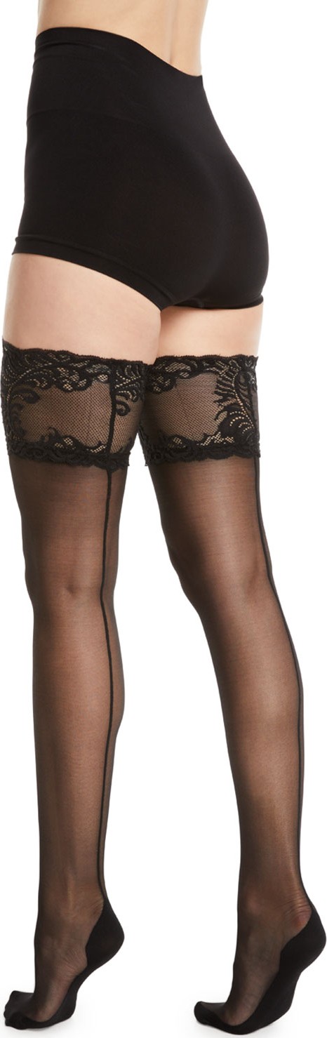 Natori Feathers Escape Back-Seam Thigh Highs Stockings