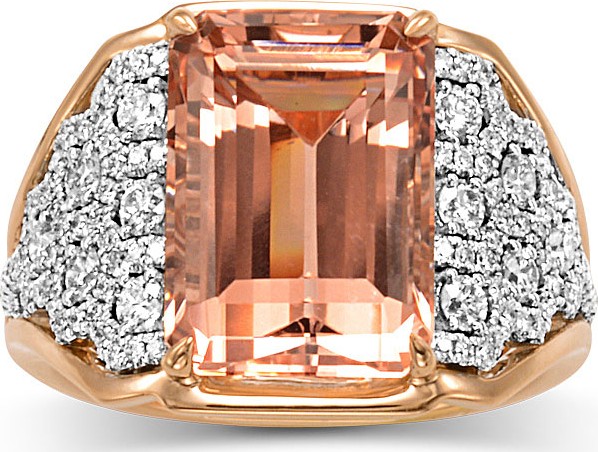 Frederic Sage 18K Emerald-Cut Morganite & Diamond Ring, Size 7