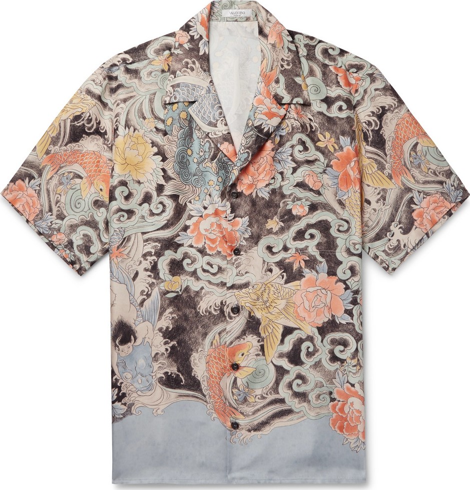 Valentino Camp-Collar Printed Silk-Twill Shirt