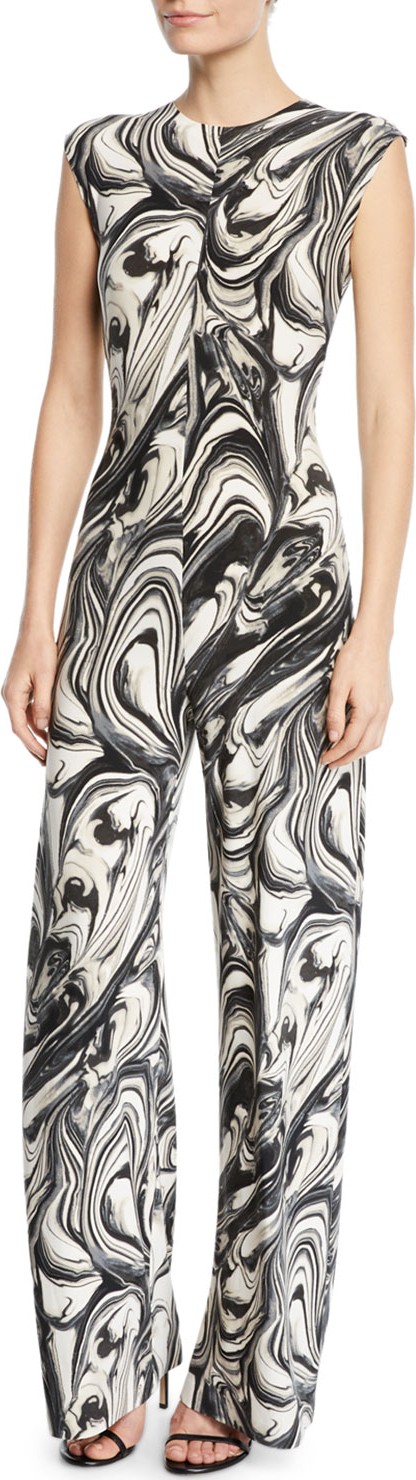 Norma Kamali Swirl-Print Sleeveless Jumpsuit