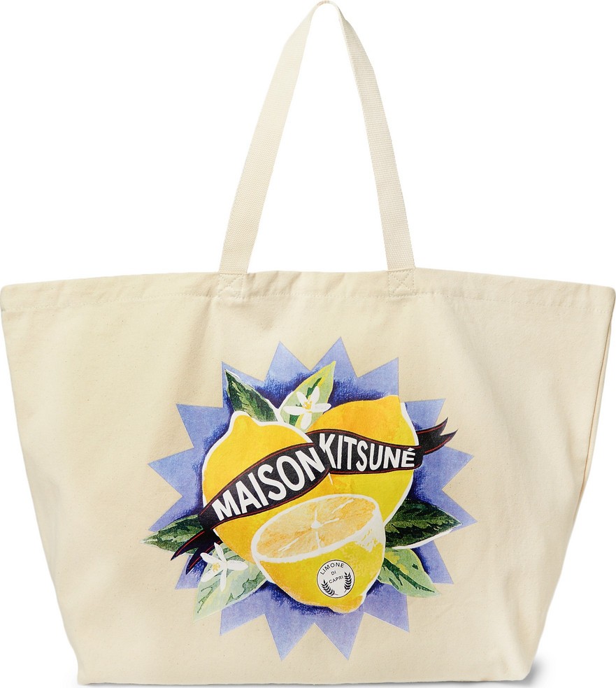 Maison Kitsune Limone Printed Cotton-Canvas Tote Bag