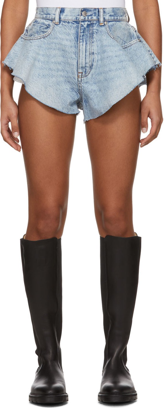 Alexander Wang Blue Denim Ruffled Shorts