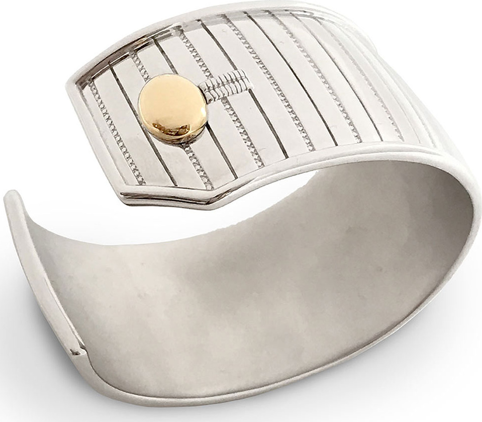 Monica Rich Kosann Sterling Silver Pinstripe Cuff Bracelet with 18k Yellow Gold Trim, Small