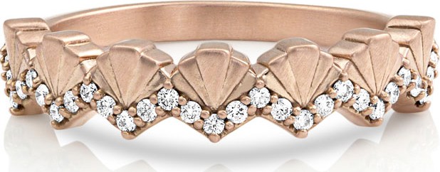 Dominique Cohen 14k Rose Gold Diamond Deco Fan Ring, Size 7