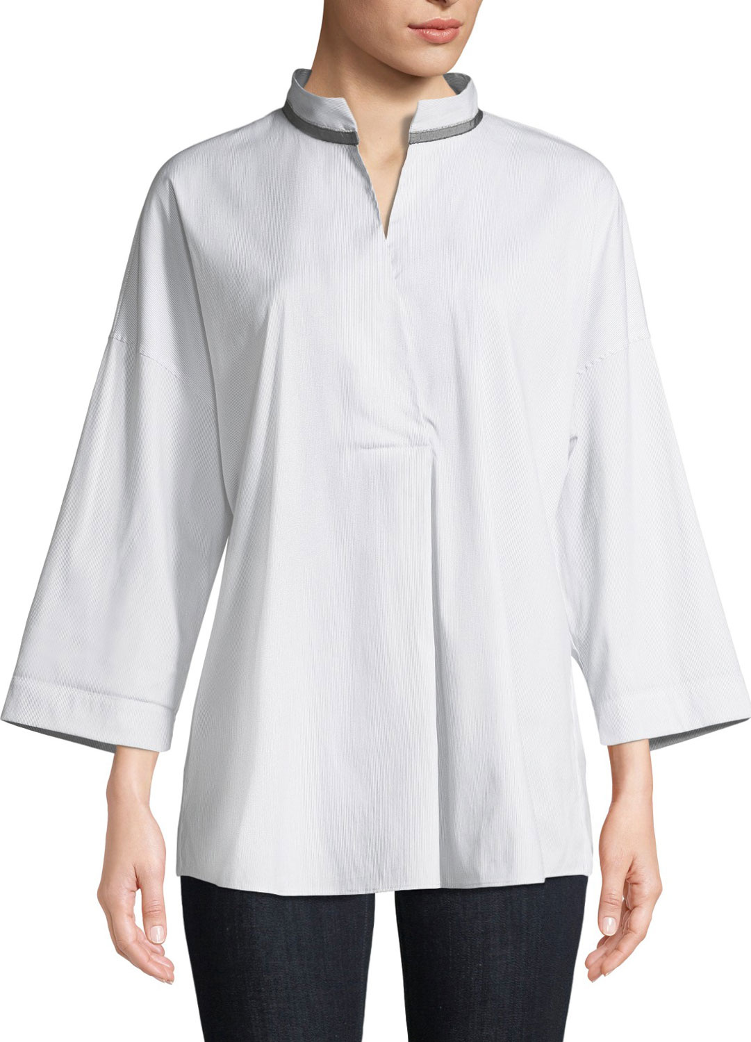 Lafayette 148 New York Dakota Mandarin-Collar Blouse
