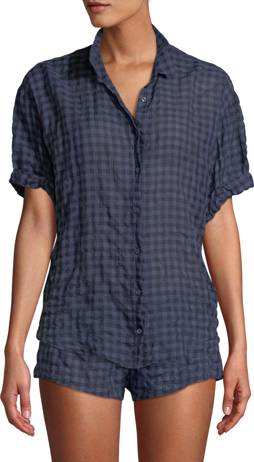 Xirena Chance Short-Sleeve Plaid Lounge Shirt