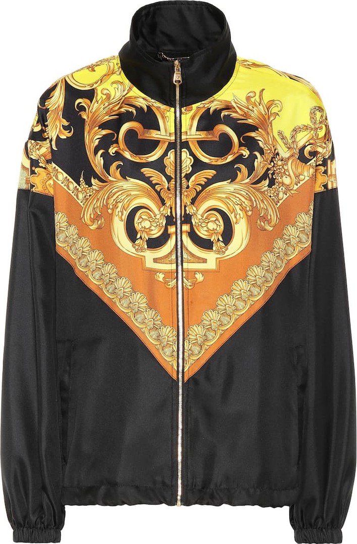 Versace Printed silk-satin track jacket