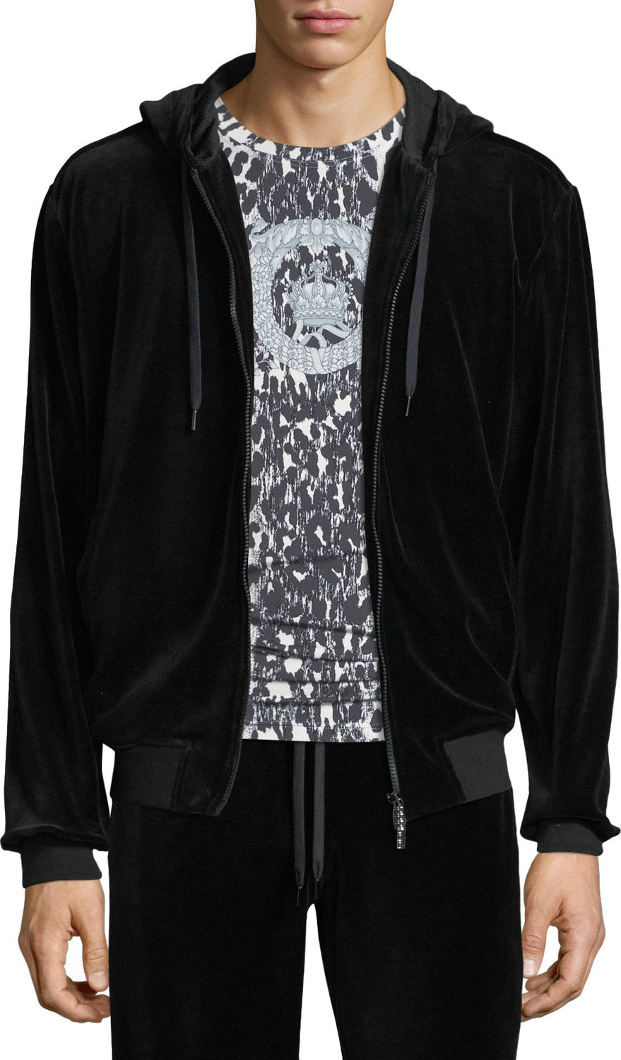 Versace Men's Embossed-Logo Chenille Zip-Front Hoodie