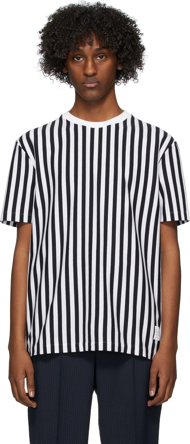 Thom Browne Navy & White RWB Bold Stripe T-Shirt