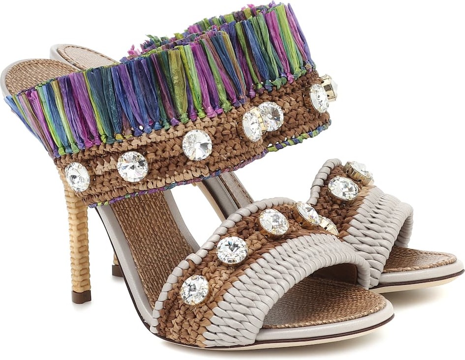 Dolce & Gabbana Crystal-embellished raffia sandals