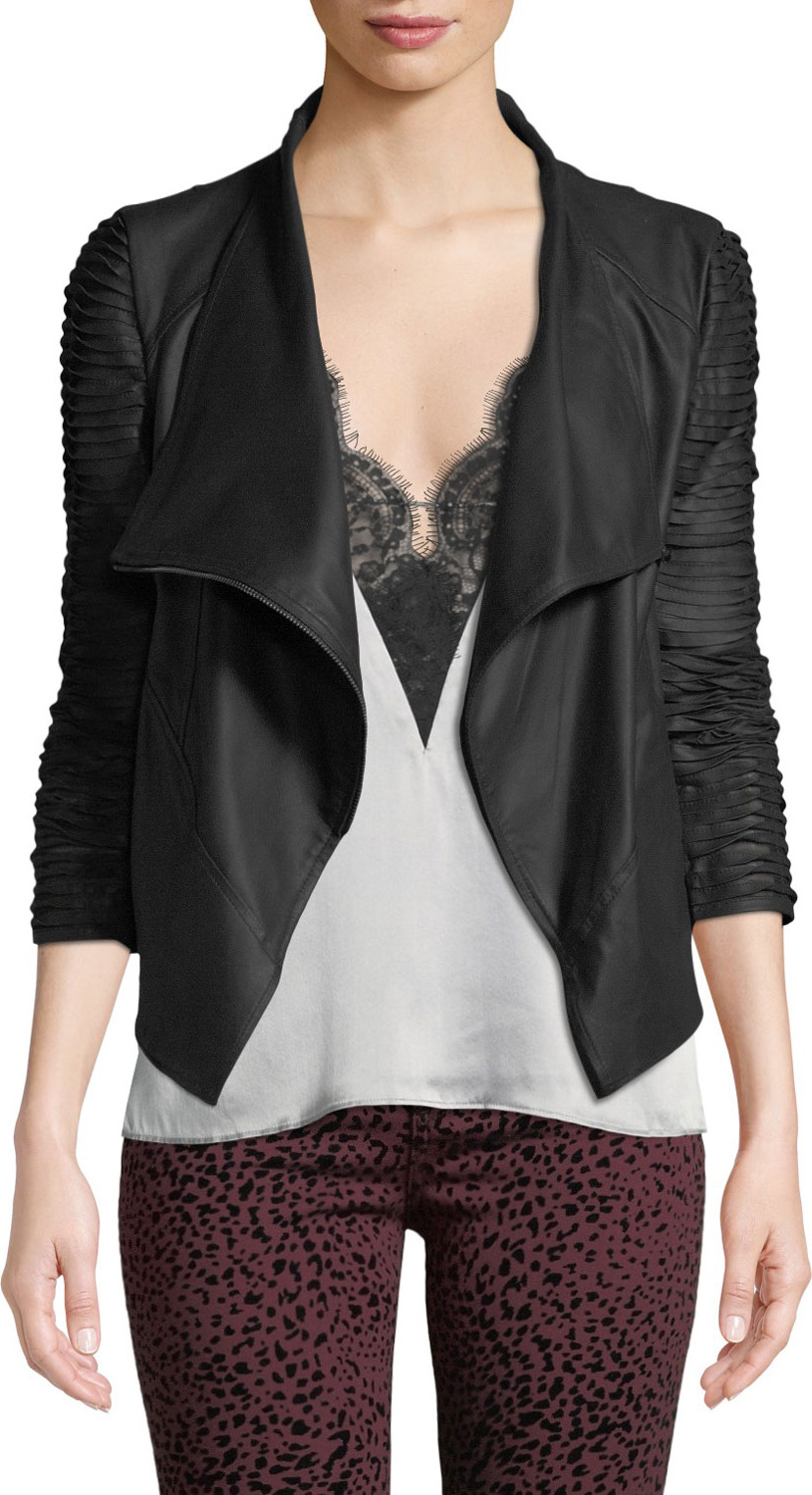 LAMARQUE Brenda Textured-Sleeve Asymmetric Leather Jacket