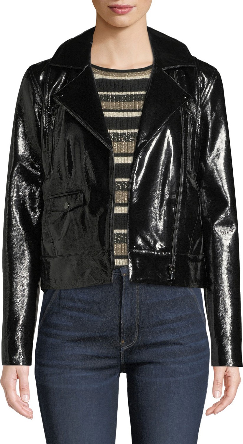 FRAME DENIM Slick Cropped Leather Moto Jacket