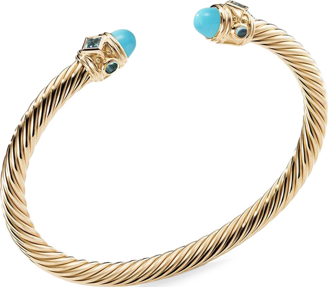 David Yurman Renaissance 18k Gold, Turquoise & Topaz Bracelet, Size M