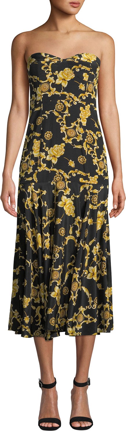 Veronica Beard Annika Printed Silk Strapless Midi Dress