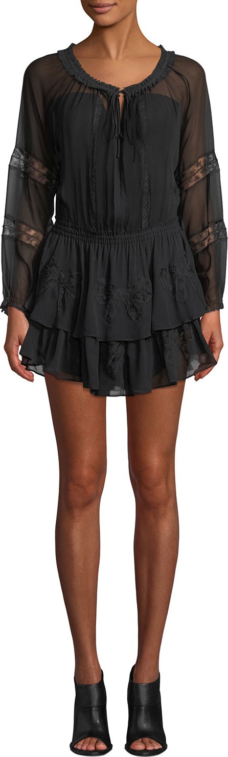 LOVESHACKFANCY Long-Sleeve Silk Popover Dress