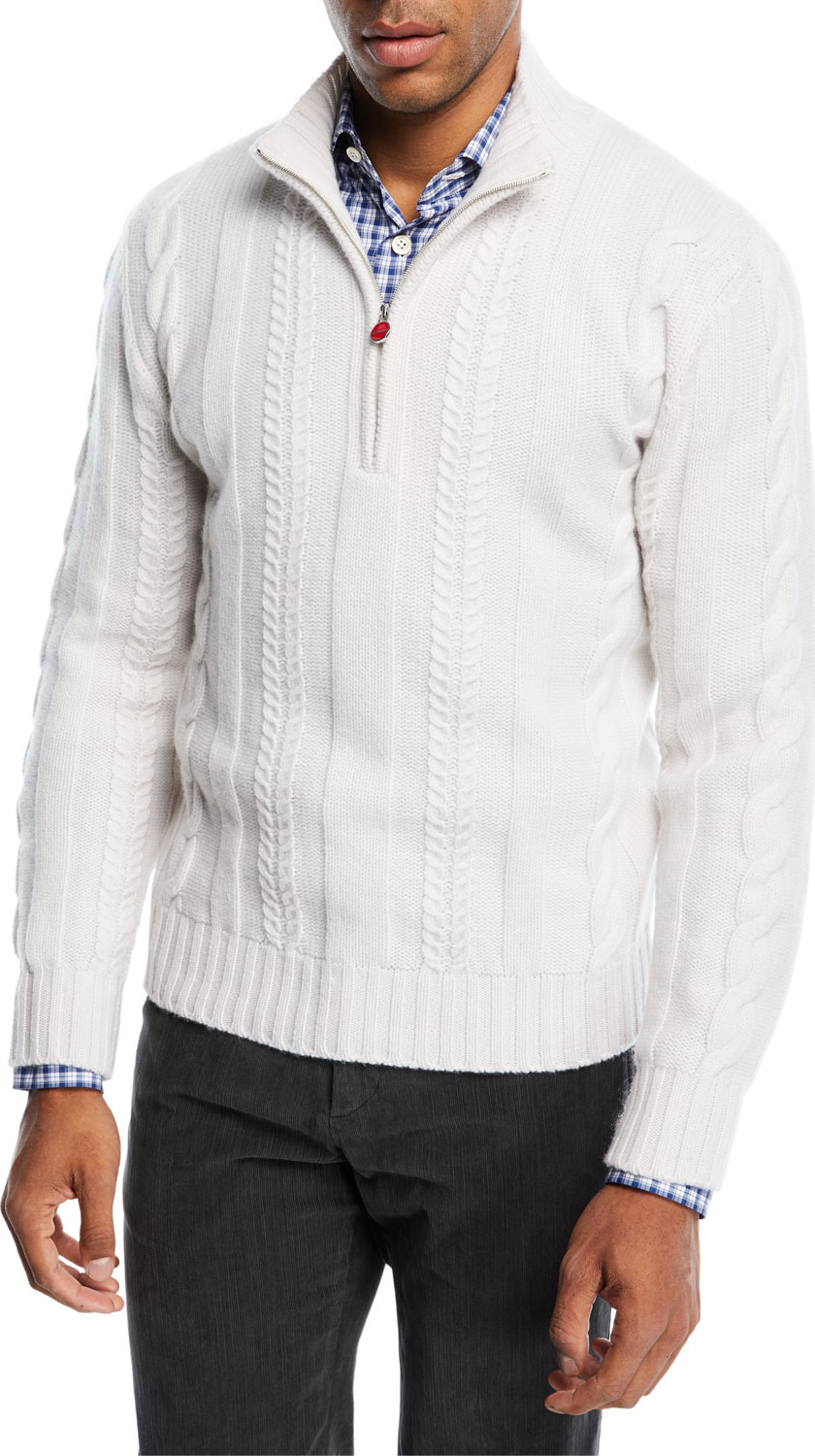 Kiton Cashmere Cable-Knit Half-Zip Sweater