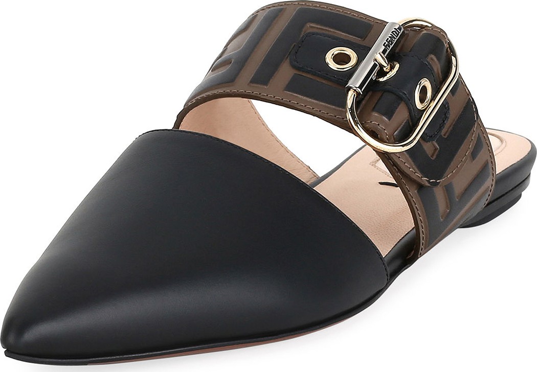 Fendi Leather Mules with FF Strap