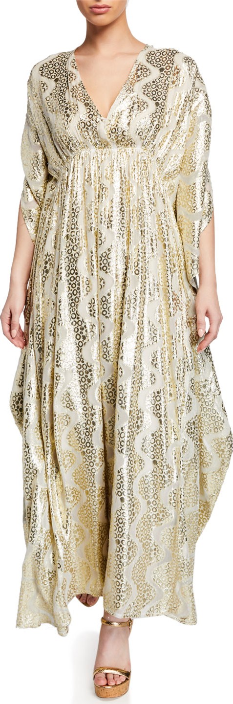 Melissa Odabash Metallic V-Neck Coverup Maxi Dress