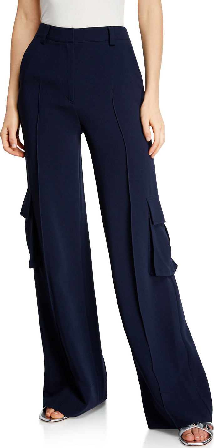 Cinq A Sept Kai Wide-Leg Crepe Pants w/ Cargo Pockets Cinq A Sept Kai Wide-Leg Crepe Pants w/ Cargo Pockets