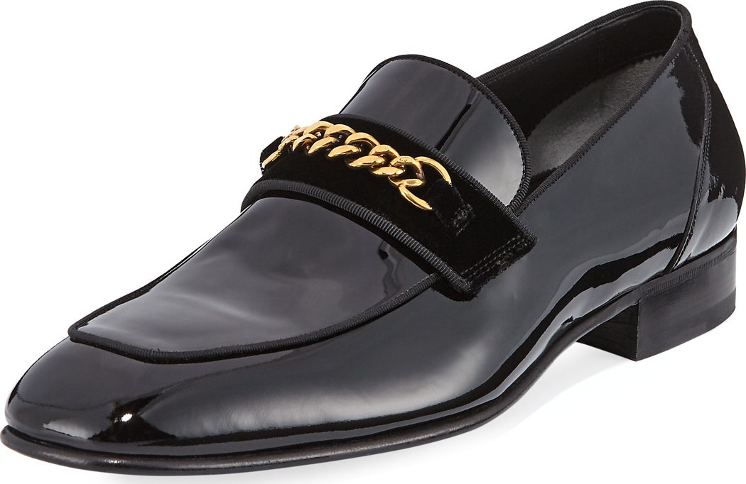 TOM FORD Patent Leather Chain-Link Loafer, Black