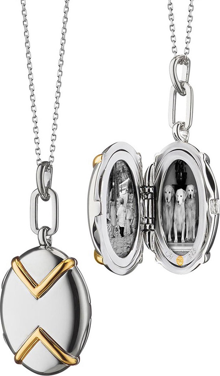 Monica Rich Kosann Two-Tone Silver & 18k Yellow Gold Chevron Oval Locket Necklace, 17"
