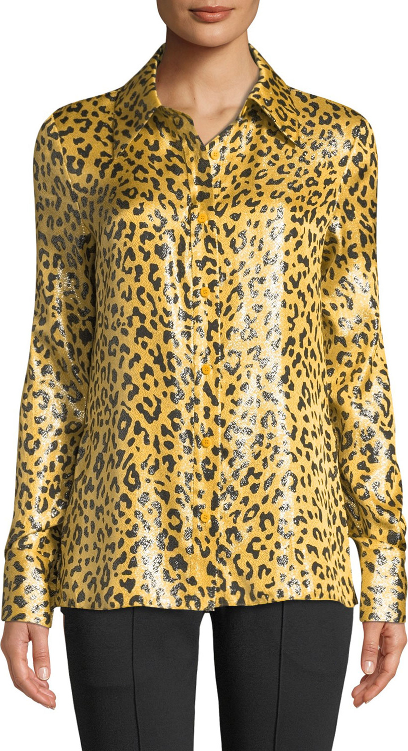 DIANE von FURSTENBERG Leopard-Print Metallic Button-Front Shirt