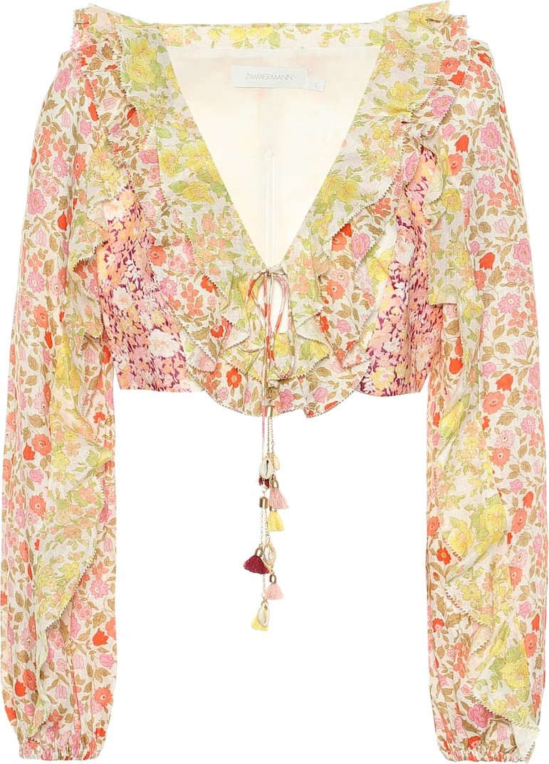 Zimmermann Goldie floral linen crop top