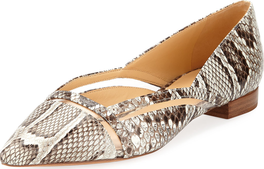 Alexandre Birman Sommer Python Snakeskin Ballet Flats with Vinyl Cutout