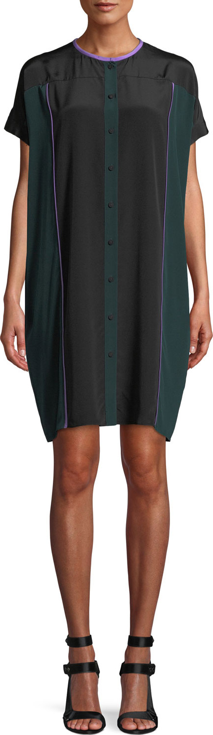 DIANE von FURSTENBERG Colorblock Button-Front Silk Shirtdress