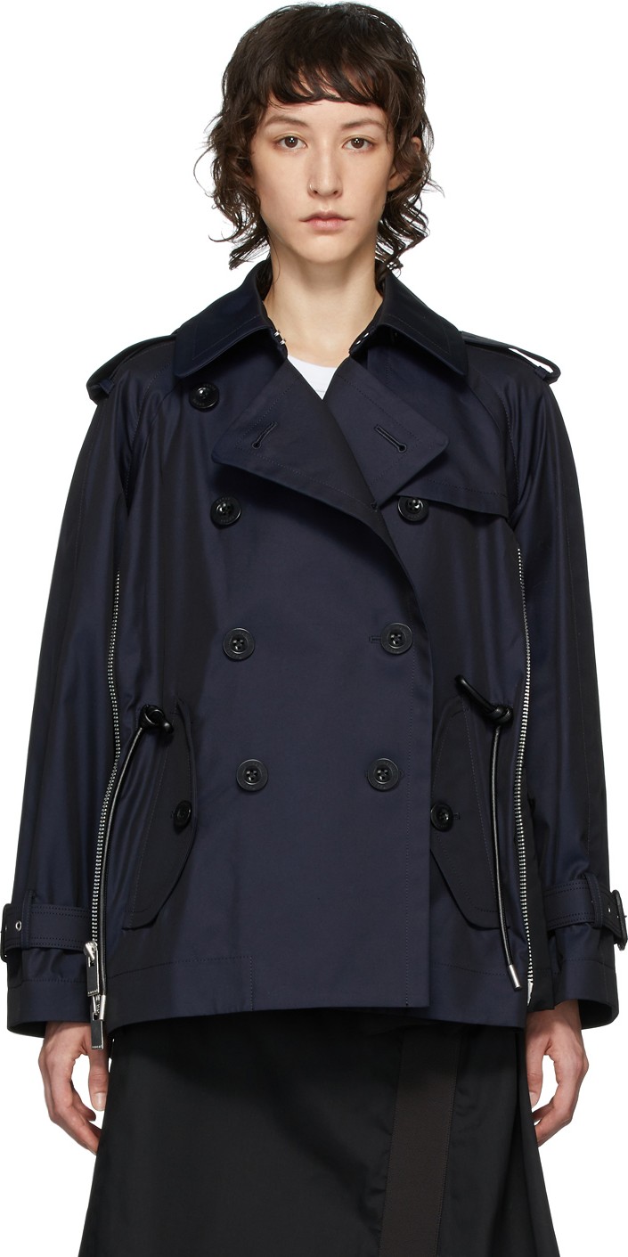 Sacai Navy Cotton Bell Shape Trench Coat