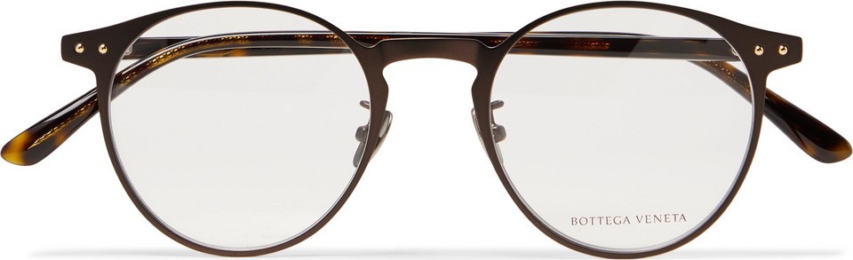 Bottega Veneta Round-Frame Metal and Tortoiseshell Acetate Optical Glasses