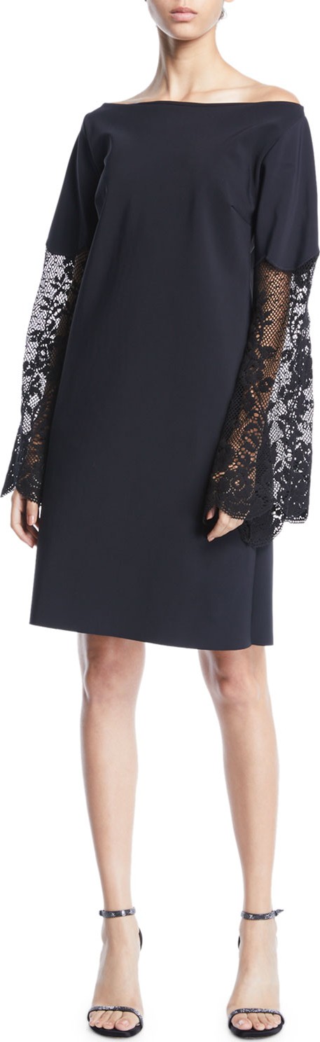 La Petite Robe di Chiara Boni Alala Off-the-Shoulder Lace-Sleeve A-line Dress