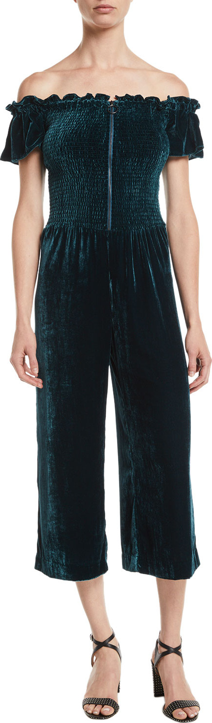 Parker Londyn Smocked Velvet Off-Shoulder Jumpsuit