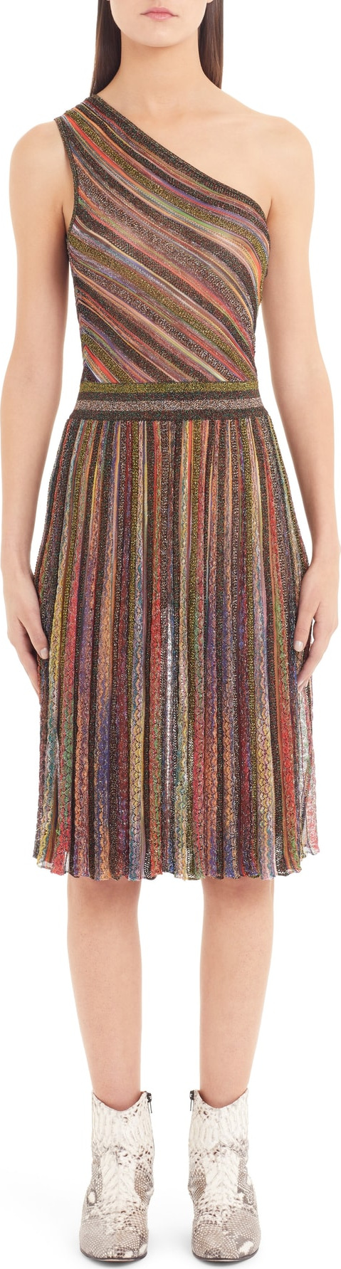 Missoni Metallic Stripe One-Shoulder Dress