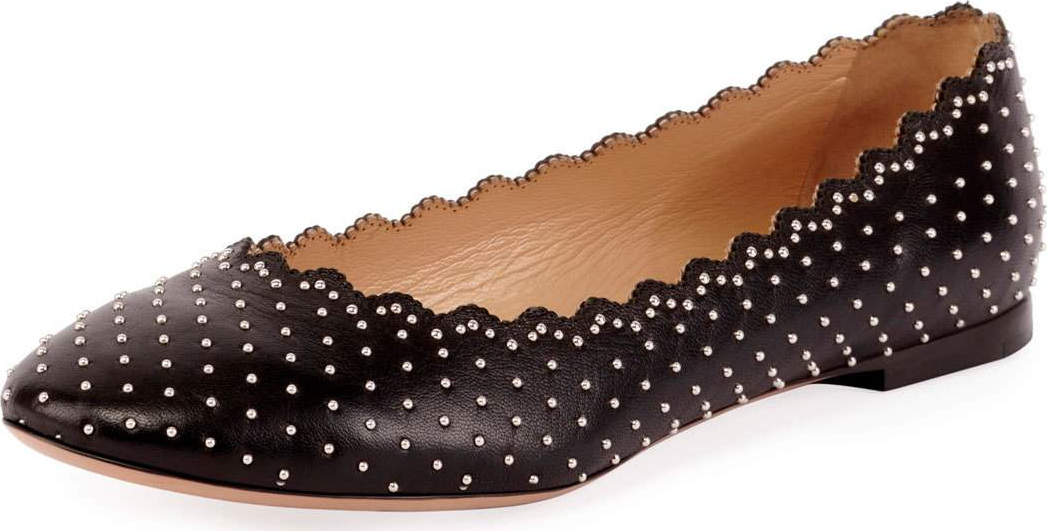 Chloe Lauren Flat Scalloped Ballerina with Silver Studs