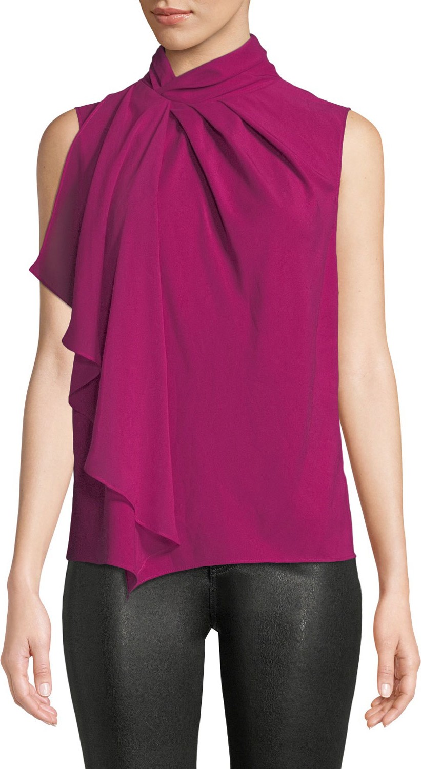 Parker Megan High-Neck Flounce Sleeveless Top