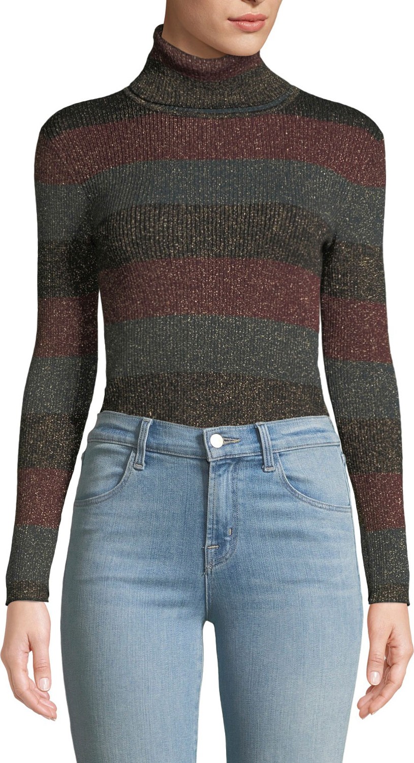A.L.C. Mariel Striped Turtleneck Metallic Sweater