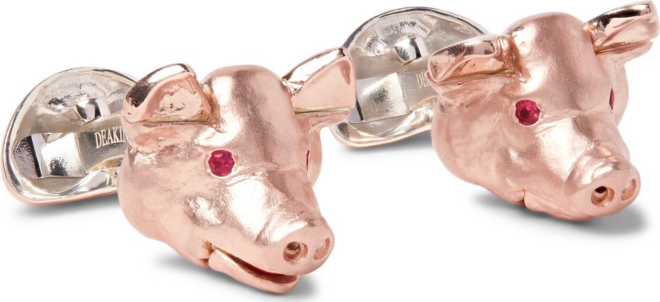Deakin & Francis Pig Head Rose Gold-Plated Ruby Cufflinks