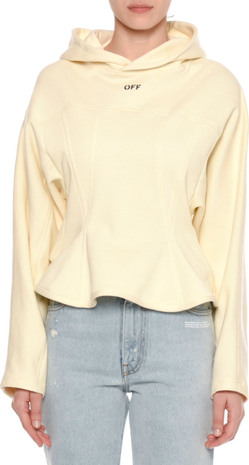Off White Peplum-Front Hooded Sweatshirt