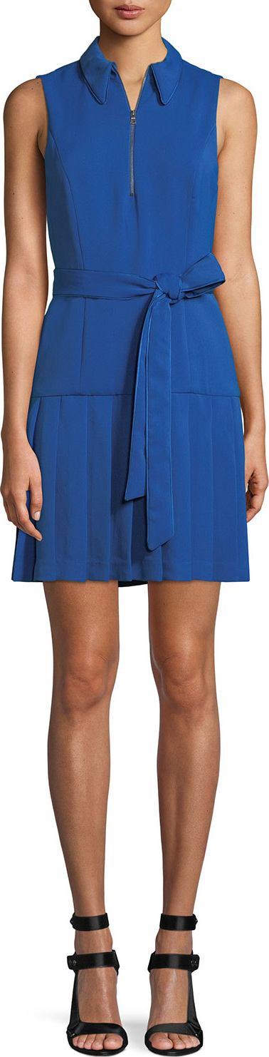 Alice + Olivia Zip-Front Sleeveless Pleated Shirtdress