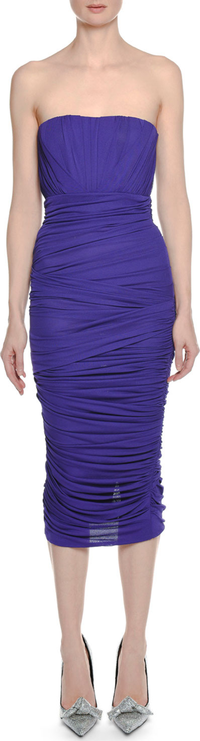 TOM FORD Strapless Shirred Cocktail Dress w/ Built-in Bustier