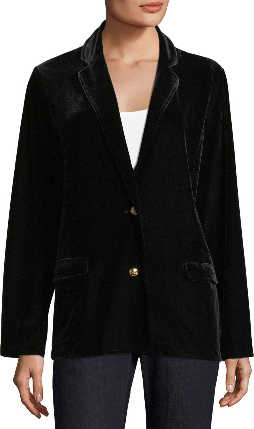 Joan Vass Stretch-Velvet Two-Button Blazer