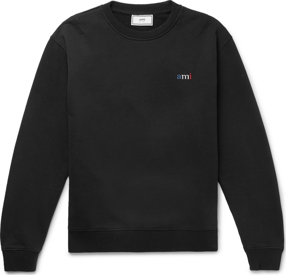 AMI Logo-Embroidered Loopback Cotton-Jersey Sweatshirt AMI Logo-Embroidered Loopback Cotton-Jersey Sweatshirt