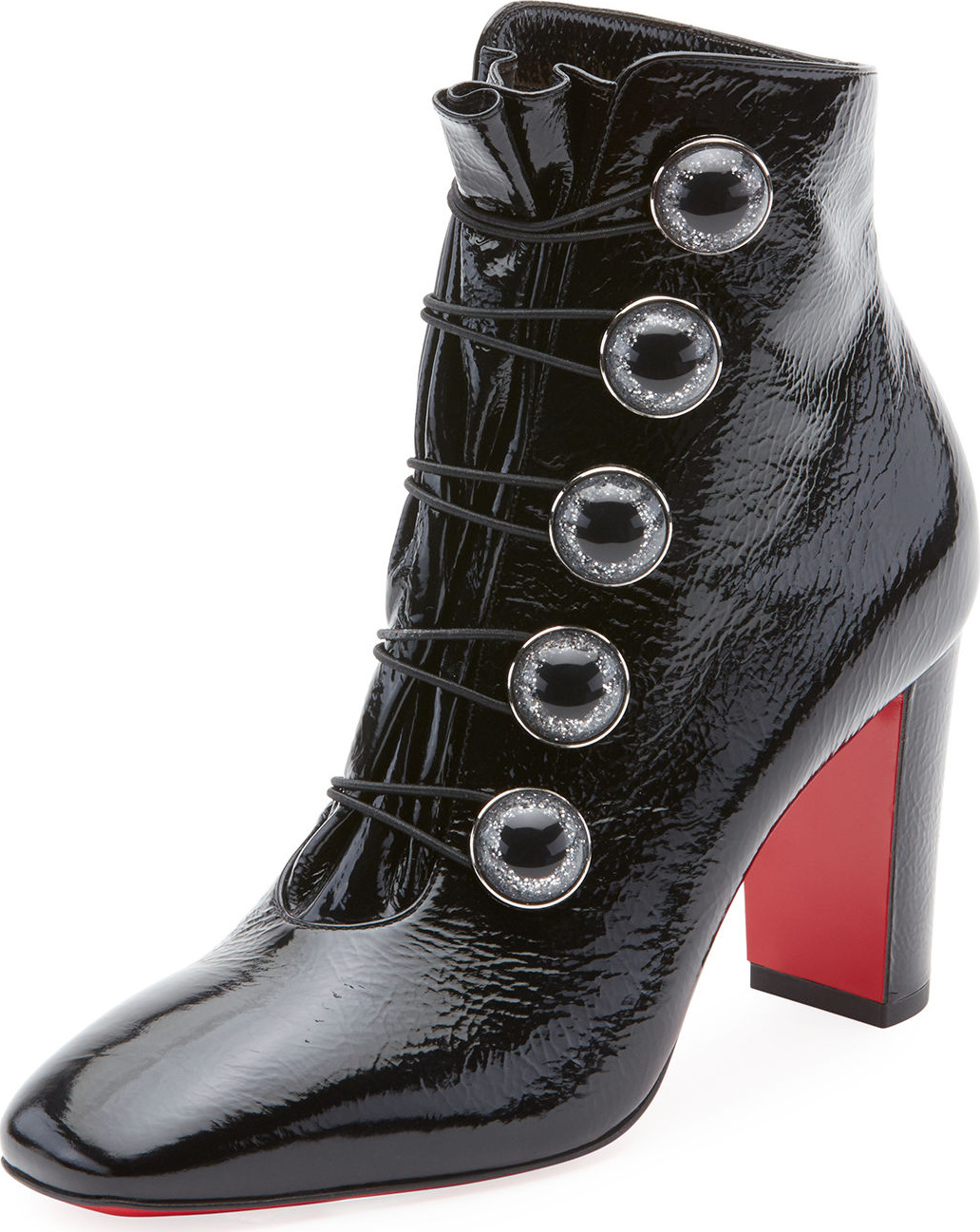 Christian Louboutin Lady See Patent Button Red Sole Bootie