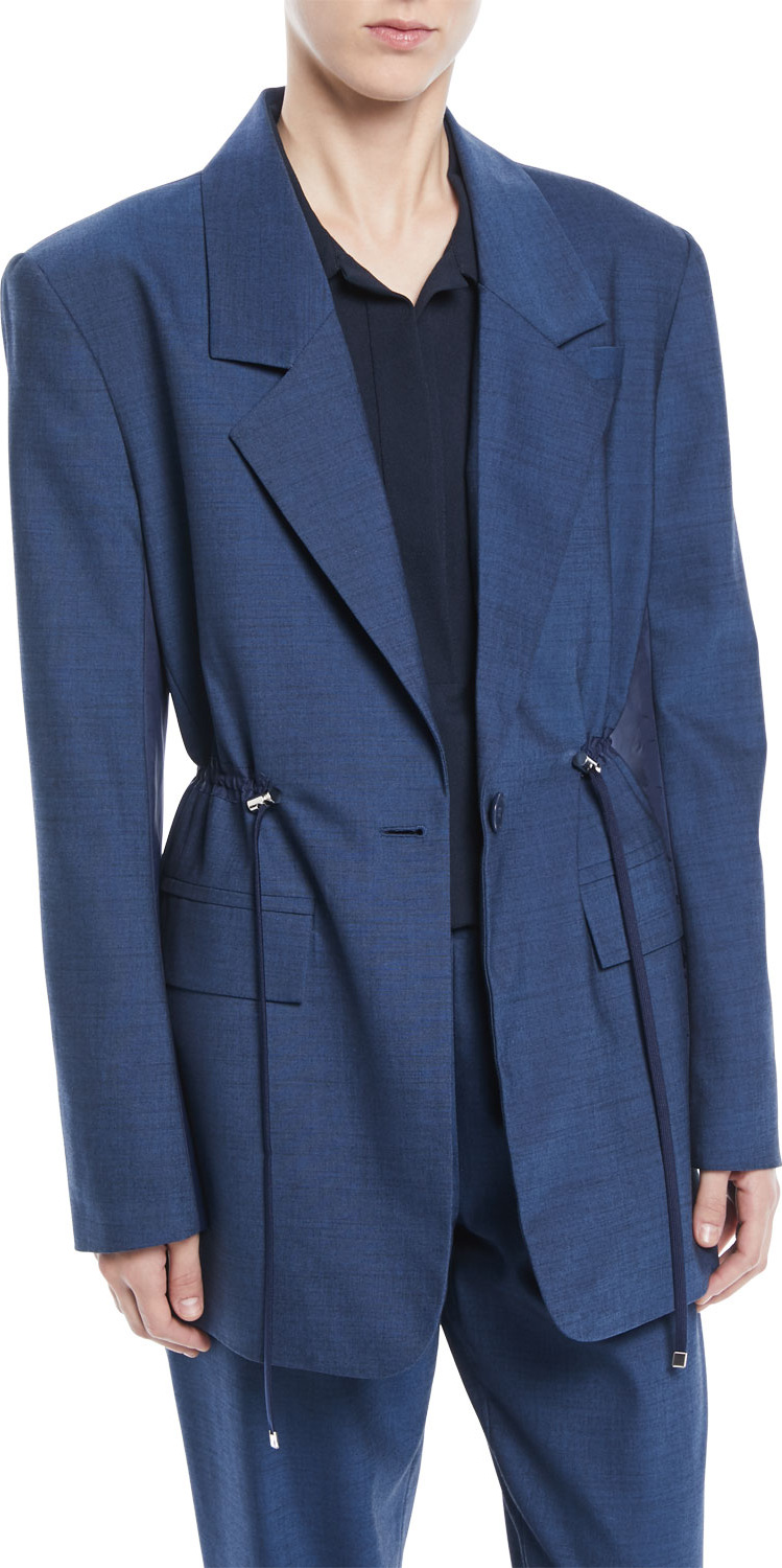 Tibi Single-Breasted Drawstring-Waist Oversized Tropical Wool Blazer