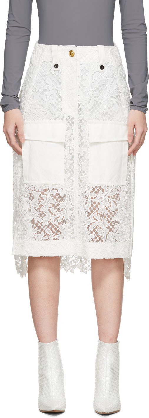 Sacai White Embroidered Lace Skirt