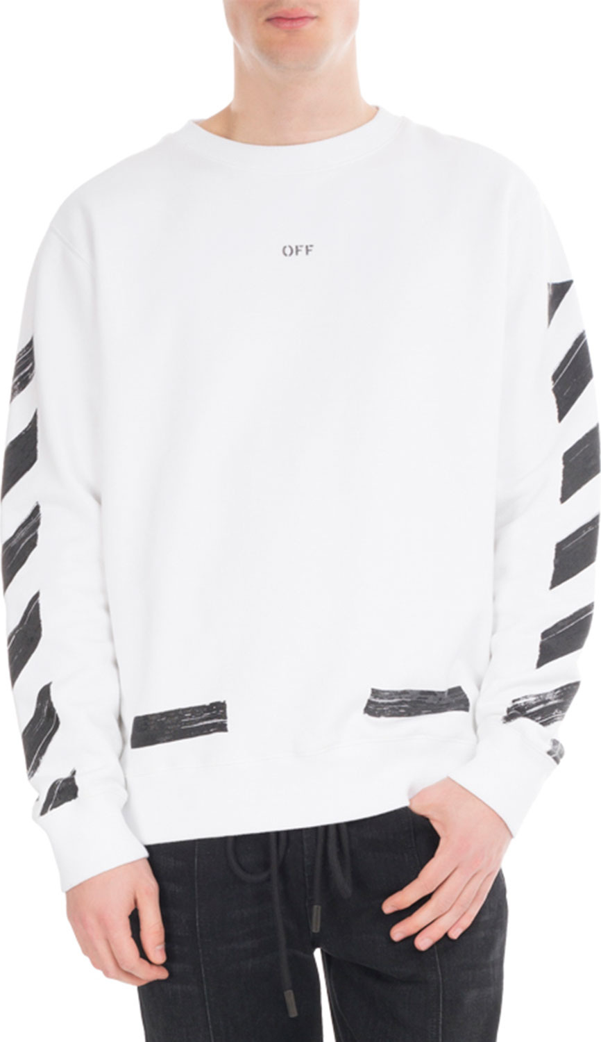 Off White Brushed Diagonal Arrows Cotton Sweatshirt